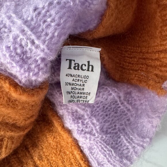 Tach Clothing Colorblock Lilac and Rust Cable Knit Cropped Cardigan Sweater - M - Picture 6 of 14